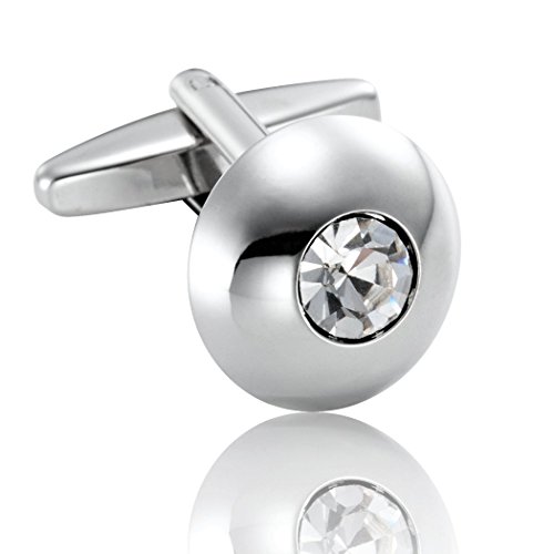 Urban Jewelry Round Men's Cufflinks Stainless Steel Cubic Zirconia Simple Circle Cuff Links
