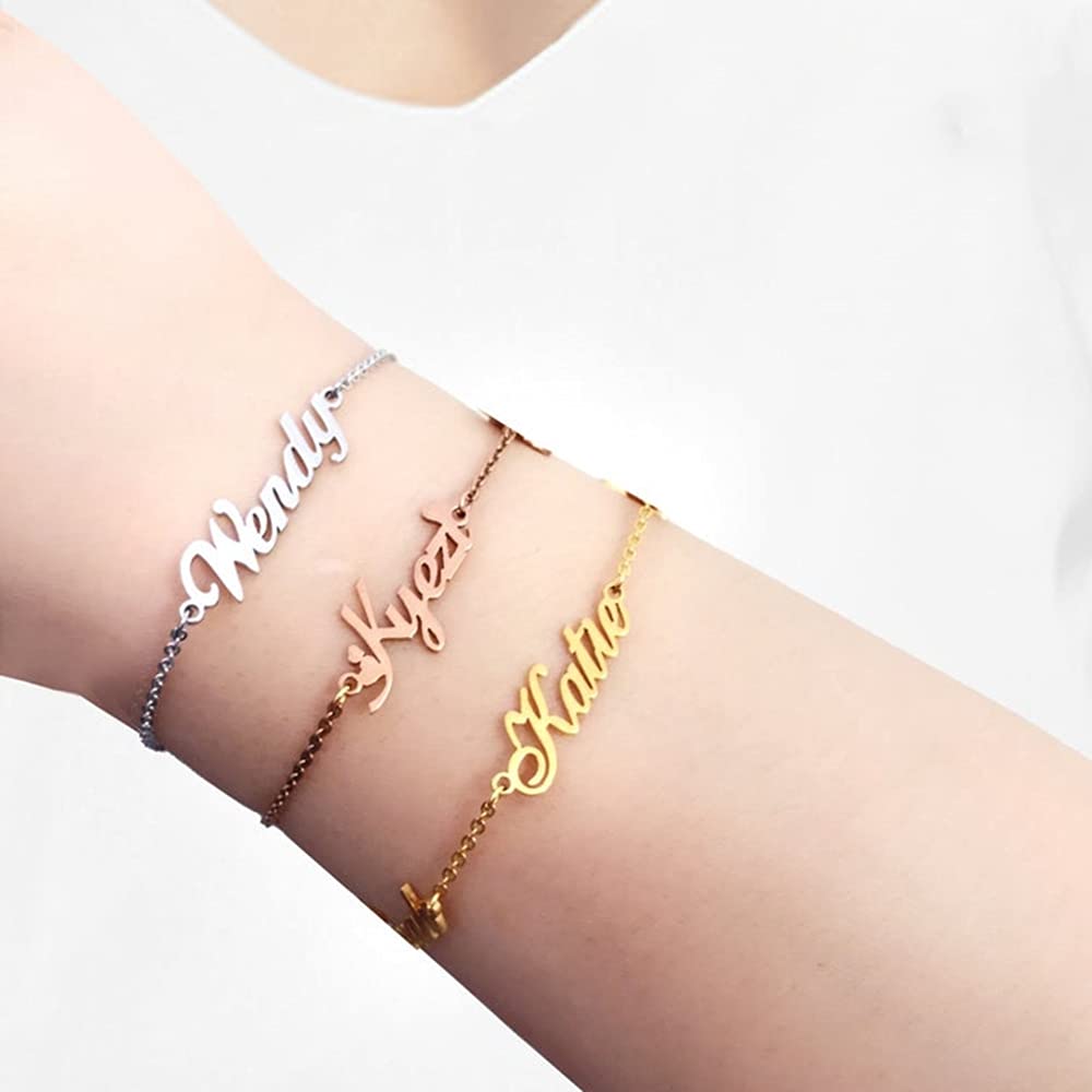 Pulsera personalizable con nombre personalizado, cadena con letra inicial y cadena, regalo para mujeres y niñas