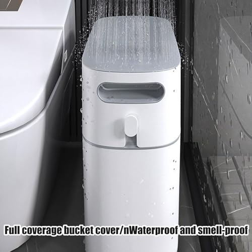 Cubo de basura estrecho papelera para baño contenedor slim con tapa para cocina 3