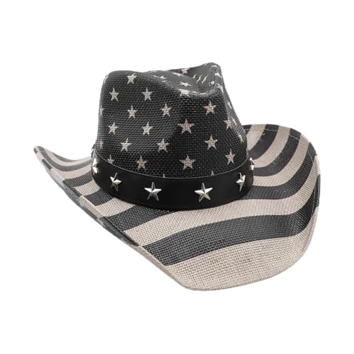 Image of Mens Straw Cowboy Hat Unisex Western Beach Sun Hat for Men Women Wide Brim Fedora Hat Cowgirl Hats Summer Panama Hat