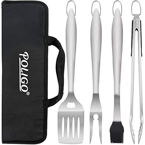 POLIGO 5PCS BBQ Grill Accessories Kit with Bag for Grilling & Barbecue Cooking - Stainless Steel BBQ Tools for Dads Christmas Birthday Presents - Ideal Grill Utensils Set Grilling Gifts for Men Women Cover