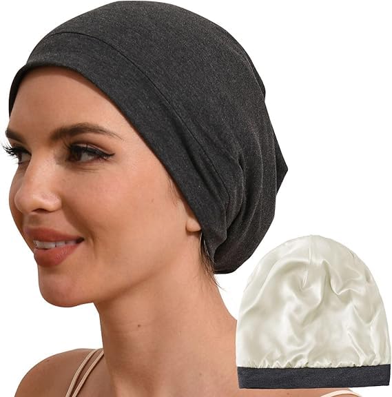 Hat Hut Bonnet de Nuit 100% Soie de Mûrier pour Cheveux Bouclés, Bonnet Souple de 19MM Soie pour Dormir Femme Homme (FR/ES, Alpha/Lettres, Taille Unique,...