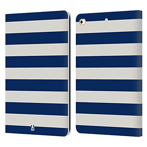 Étui portefeuille en cuir Apple iPad 9.7 2017 2018 à rayures bleu et blanc