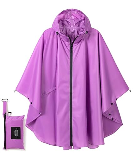 salamra Rain Poncho Jacket, Hooded Zipper Raincoat for Men, Women, Adult with Pocket