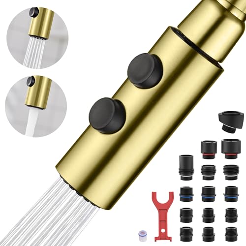 TIORIY Metal Kitchen Faucet Head Replacement, 15 Adapters, Brushed Gold