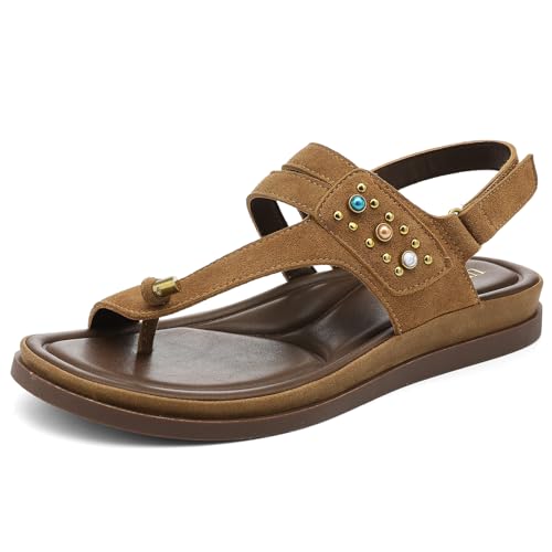 Image of UBFEN Womens Thong Sandals with Toe Loop Heel Strap for Beach | Dressy Casual Flat Flip Flops with Back Strap, Cushioned Footbed for Comfortable Summer Walking
