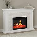 Electric Fireplace with Mantel - Freestanding Heater with Remote Control, Light-Adjustable LED Flames, and Faux Logs and Stones by Northwest (White)