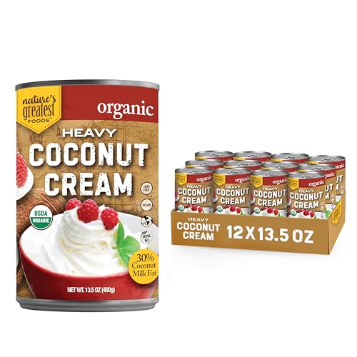 Organic Heavy Coconut Cream by Nature’s Greatest Foods - 13.5 Oz - No Guar Gum, No Preservatives – Gluten Free, Vegan and Kosher - 30% Coconut Milk Fat, Unsweetened (Pack of 12)