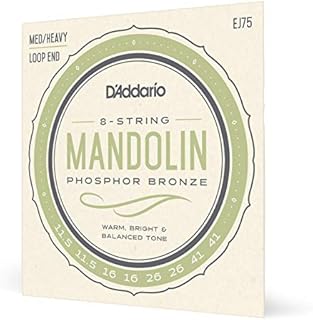 D'Addario Mandolin Strings - Mandolin Strings - Phosphor Bronze - For 8 String Mandolin - Warm, Bright, Balanced Tone - EJ73 - Light, 10-38