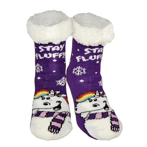 Pummel & Friends Pummeleinhorn Hüttensocken - Stay Fluffy Haussocken für Damen Kuschelsocken Wintersocken warme Socken (Lila EU Schuhgrößensystem Erwachsene Damen Numerisch (von/bis) M 35 38)