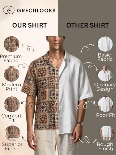 Image of GRECIILOOKS Men`s Shirt | Mens Casual Crochet Knitted | Half Sleeve Printed Crochet with Cuban Collar Shirt`s | Relaxed fit Textured & Stylish Premium Mens Shirt