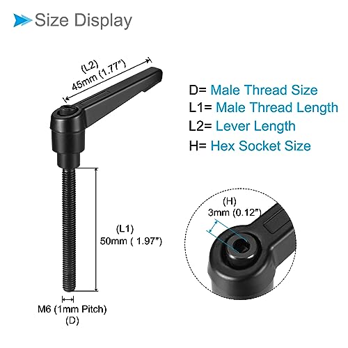 Image of Clamping Lever Handles, M6 x 50mm Male Thread, Adjustable Quick Release Locking Rotating Bolt Knobs Black - (Applications: for Lathe Machinery), 1-Piece