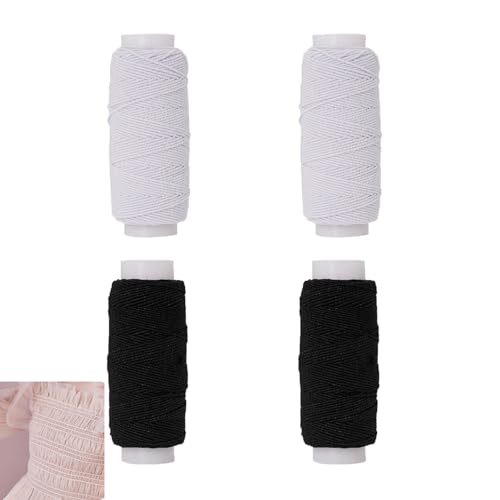 ArrErr 4 Roll Elastic Thread 0.5mm White and Black Elastic Cord Beading Threads Stretch String Fabric Crafting Cords Elastic Sewing Threads for Sewing Machine Bracelets Bobbin Sleeve Cuffs Bodices