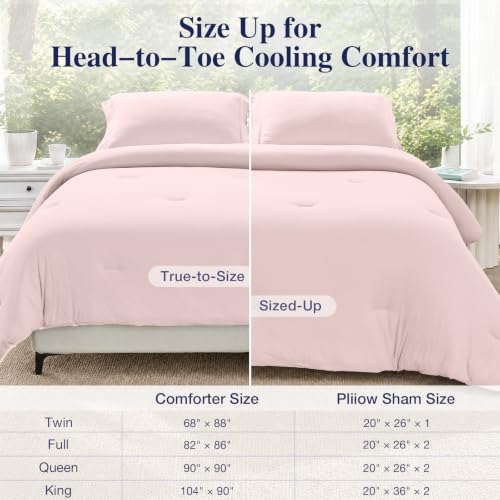 Image of MUXHOMO Cooling Comforter Set Queen Size, Lightweight Summer Comforter for Hot Sleeper, Reversible Bedding with ICY Cooling Surface, Includes 1 Comforter (90 inchx90 inch) and 2 Shams (20 inchx 26 inch), Light Pink