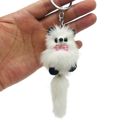 ViWaVee Nyckelbricka med söt tvättbjörn av mjuk plysch för bil, motorcykel, hänge och lyckobringare dekoration för ryggsäck, handväska och plånbok., Vit, 12*4*4cm