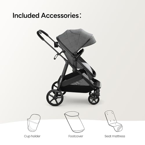 Image of Mompush Wiz 2 in 1 Baby Stroller with Infant Pramette Mode, One Hand Fold Convertible Newborn to Toddler Stroller with Reversible Seat and Large UPF 50+ Canopy