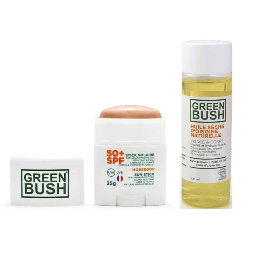 Greenbush Stick Solaire Très Haute Protection SPF 50 + Huile Sèche Bio (Stick beige)