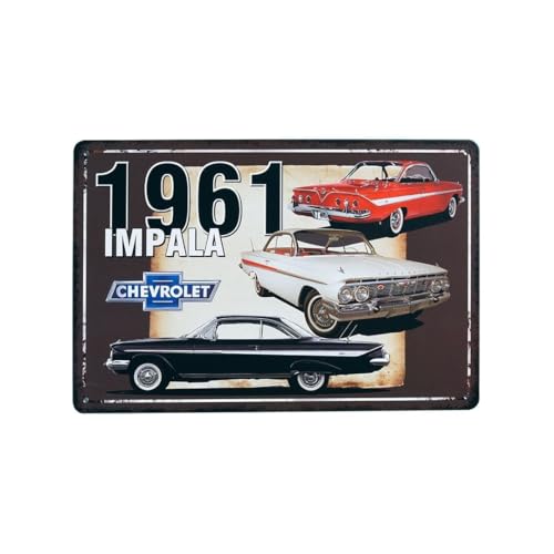 Image of Decorative Retro Metal Signs Wall Plate - 12x8 Inch (Chevrolet Impala 1961) | Weatherproof Vintage Metal Sign Plate for Cafe, Home, Bar, Garage | Decorative Wall Hanging Sign Board
