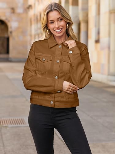 Image of Glamaker Womens Jean Jacket 2026 Basic Trendy Long Sleeve Denim Jackets Button Down Fitted Western Coat with Pockets