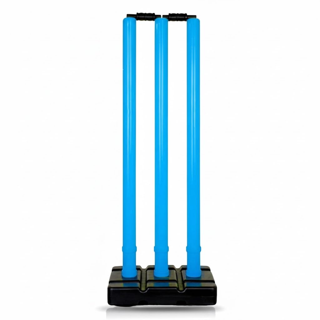 BodyFit Premium Cricket Wicket Set l Heavy Duty Plastic l Standard Size l 3 Stumps+2 Bails+1 Stand Set l Professional Quality for Cricket Ground, Blue.-image-40