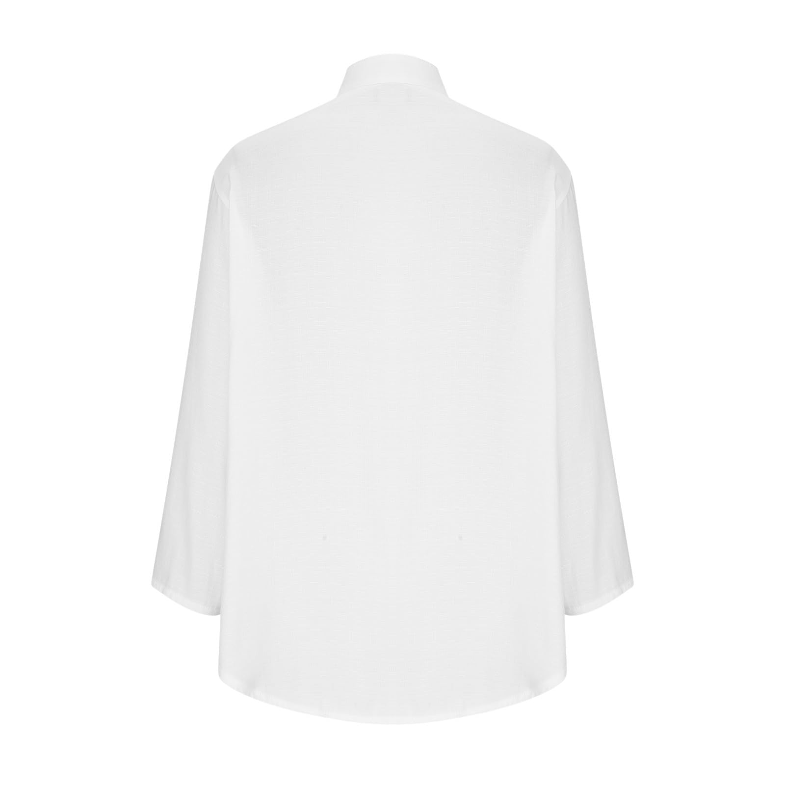 Camisa Mujer Lino Algodón Manga Larga Blusa Color Sólido Cuello en V Botones Bolsillos Elegante Transpirable
