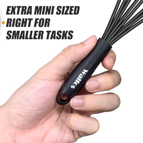 Image of Walfos Whisk 5+7in Mini Whisk,Silicone Whisks Non Scratch Heat Resistant (480F). Nice for stirring individual eggs and mixing small amounts of powder and sauce.Dishwasher Safe.Black