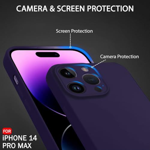 Image of TheGiftKart Liquid Silicone Back Cover Case for iPhone 14 Pro MAX | Soft Micro-Fibre Lining Inside | Camera & Screen Protection | Shockproof Case Cover for iPhone 14 Pro Max (Silicone, Dark Purple)