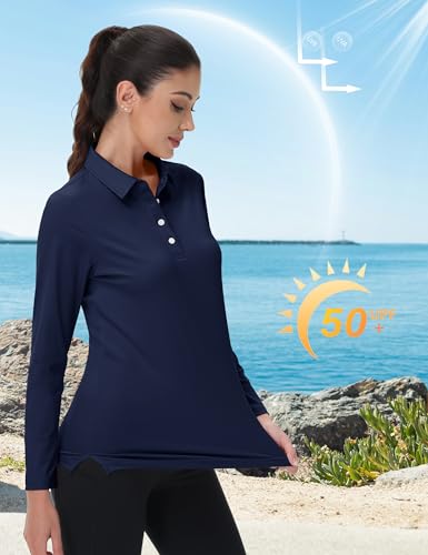 Image of MAGCOMSEN Women's Polo Shirts Long Sleeve Golf T Shirt Quick Dry UPF 50+ Sun Protection Lightweight Athletic Tennis Shirts