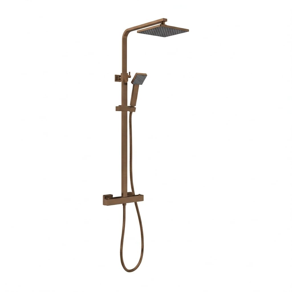 Arko bathroom Thermostatic Shower System | Thermostatic Shower Mixer Set with Overhead Rain Shower and Handheld Shower (Bronze)