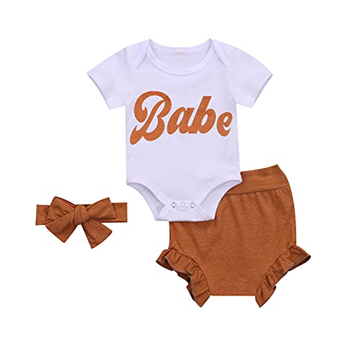 Baby Girls Summer Clothe Short Sleeve Ruffle Romper Bodysuit+Short Pants+Headband 3Pcs Shorts Set (white 1, 0-3 Months)