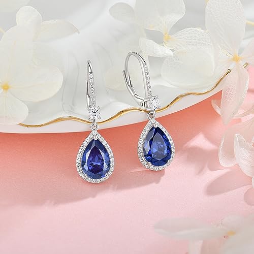 Teardrop Leverback Birthstone Earrings for Women 925 Sterling Silver 5A Cubic Zircon Dangle Drop Birthstone Earrings Jewelry Anniversary Birthday Christmas Gifts for Her3