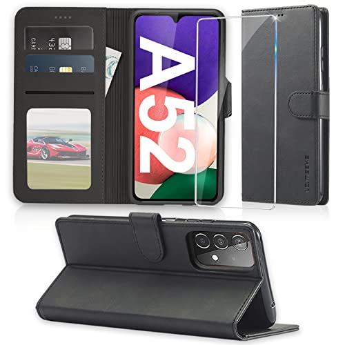 Handyhülle für Samsung Galaxy A52 Hülle 5G Leder Klappbar mit Panzerglas Schutzfolie, A52S Premium Leder Schutzhülle Wallet [Kartenfach] [Standfunktion] Cover Flip Case für Samsung A52/A52S Klapphülle Cover