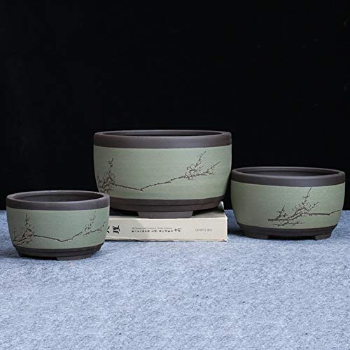 Bonsai doniczka ceramiczna okrągła, w kształcie bębna chiński styl umywalka wentylacyjna okrągła doniczka dekoracyjny pojemnik na rośliny interesujący, duży średni i mały bonsai doniczka zielona