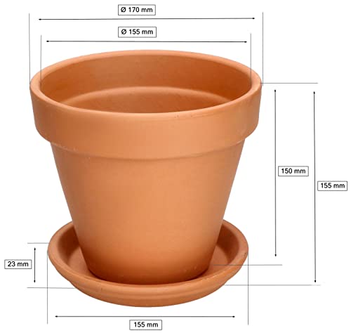 KOTARBAU® Set of 2 Terracotta Flower Pot, Diameter 17 cm, for Indoor Use and Gardens, Terracotta 17 Cm - Image 2