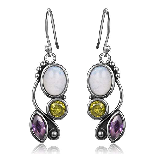 Pendientes de piedra lunar y plata de ley 925 con diseño colgante para mujer