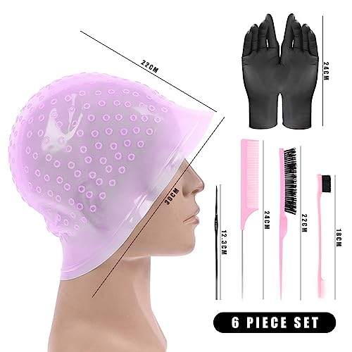 1 Hair Coloring Hat with Crochet Hooks, 1 Set of Combs, 1 Pair of Gloves, Hair Coloring Set, Multifunctional Styling, Hairdressing Tools, Suitable for Hair Coloring in Hair Salons - Image 2