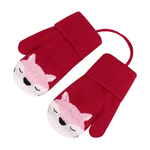 Baby Cartoon Winter Glove Hanging Neck Knit Warm Mitten with Rope Kid Full Finger Glove Xmas Gifts for 0-3 Years Old3
