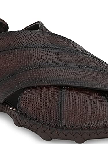 Image of HITZ Men's Brown Leather Slip-On Shoe Style Sandals