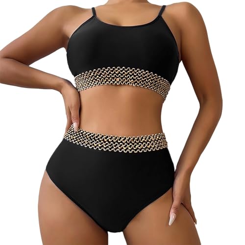 Generico Bikini de mujer de talla fuerte Tankini Bikini Hot Estampado Floral Tanga Mujer Dos Piezas Bikini Conjunto Acolchado Push Up Ideal para Playa, Piscina y Otras Ocasiones, Botánico, Negro , M
