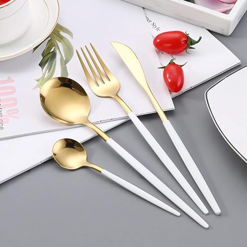 Image of Stainless Steel White Gold Cutlery Set for 6 Person with Gift Box 24 Pieces Mirror Finish Luxury Premium Flatware Set for Dining Table Hotel Cafe Bar Restaurant House Warming Gifts