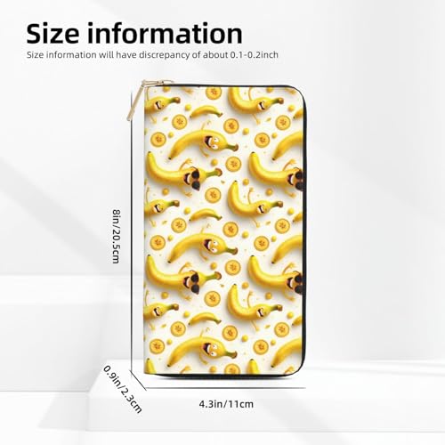 Leather Thin Slim Wallets for Women & Men - Cute Banana Yellow Print Card Wallet Holder with Zipper2