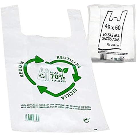 Varias Bolsas de Plástico Reutilizables 40x50 cm 100 Unidades Tipo Camiseta Cover
