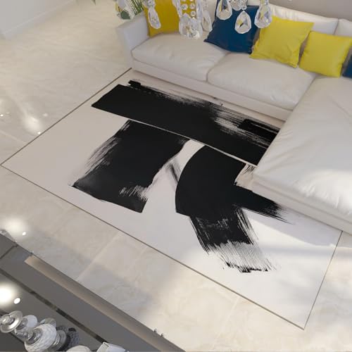 Tapis blanc noir abstrait 200x300cm de salon moderne et pliant - 3