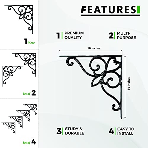 Image of Sharpex Wall Mounted Metal Bracket | Decorative Wall Hook Plant Hanger for Hanging Pots, Bird Feeders, Flower Baskets, Planters, Lanterns, Lamps, and Wind Chimes for Indoor /Outdoor Use (Black, 4 Pc)