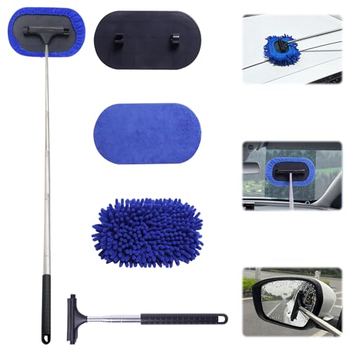 Nettoyeur de vitres de voiture avec tampons en microfibre, fonction télescopique, extensible de 33 à 101 cm, nettoyant pour pare-brise, nettoyant de vitres de voiture, kit multifonction (1 lot)