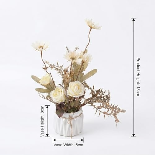 Image of Dekorly Artificial Lavender Plant in White Pot, 18cm - Realistic Faux Flower Arrangement for Home & Office Decor (Set of 1) (2, White Dry ROS)