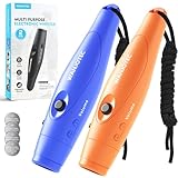 WANJOTEC Electronic Whistle for Teacher Coache, 3 Tones Adjustable 130db Loudest High Volume Handheld Emergency Electric Whistles for Referee, P.E.Outdoor Sports Whistles with Lanyard (Blue+Orange)