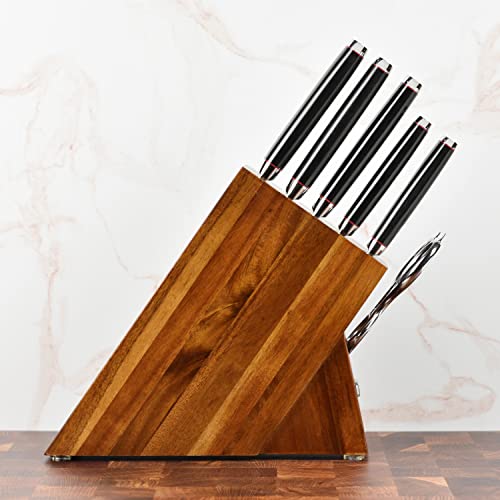 Enso Sg2 7 Piece Acacia Slim Knife Block Set - Made In Japan - 101 Layer Stainless Damascus #TOP4