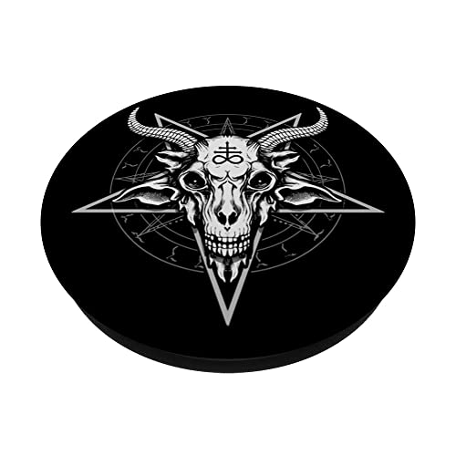 Satanic Pentagram Occult Baphomet Goat Skull Leviathan Cross PopSockets Swappable PopGrip, Black - Image 2