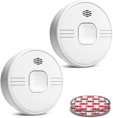Smoke Detector with Photoelectric Sensor, Fire Alarms Smoke Detector 10 Year Battery Operated with LED Indicator & Silence Button, Smoke Alarm for Home and Kitchen GW208B, 2Packs